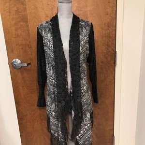 Black & White Duster Jacket | Lace Sleeves & Trim